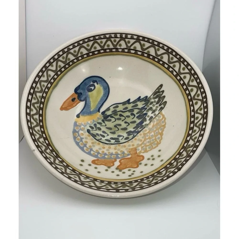 Vintage Janet Rothwoman Signed Bowl - Large Ceramic Serving Bowl - Handpainted